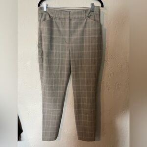 Express Editor Plaid Pants in Gray with Pink Accent